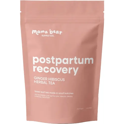 Postpartum Recovery Tea, Organic Loose Leaf Herbal Blend for Hormone Support and Womb Support with Red Raspberry Leaf, Nettle, Oatstraw, Moringa, Hibiscus, Ginger (3 ounce, 40 Servings)