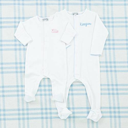 Long Sleeve Picot Trim Footie // Baby Shower Gift, Footie Romper, Coming Home Outfit, Boy, Girl, Newborn Photos, Monogrammed Sleeper