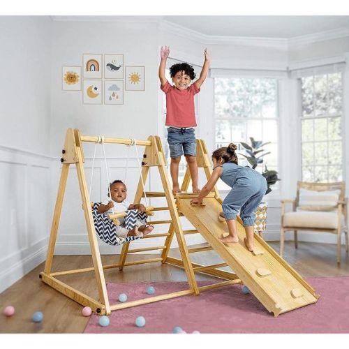 Avenlur Juniper - Real Wood 5-in-1 Folding Playset With Climber, Swing And Slide