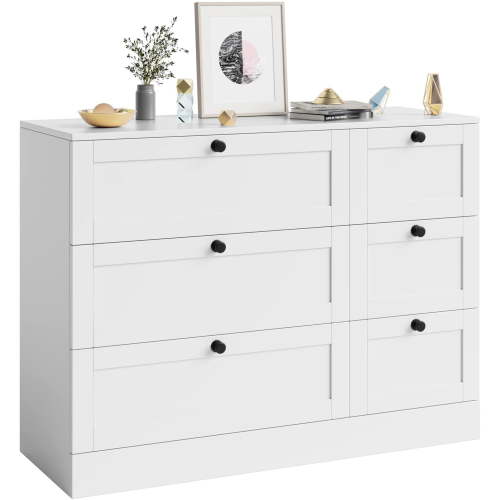 Homfa 6 Drawer White Double Dresser, Wood Storage Cabinet Chest of Drawers for Bedroom Living Room