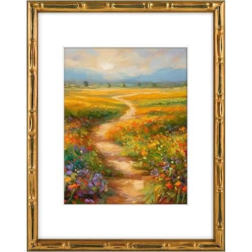 Golden State Art, 11x14 Picture Frame Bronze - Solid Wood with Vintage Bamboo Design - 14x11 Matted to 8x10 Photo - Real Glass - Wall Decor Display