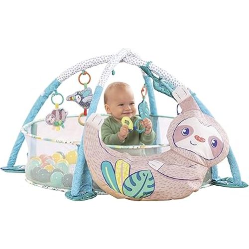 Infantino 4-in-1 Sloth Jumbo - Combination Baby Activity Gym and Ball Pit for Sensory Exploration and Motor Skill Development, for Newborns, Babies and Toddlers