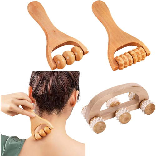 3pcs Wooden Massage Roller Tools Manual Wooden Massage Wood Back Massage Roller Wood Massager Handheld Roller for Neck Leg Back Deep Tissue Muscle Massager Handheld Body Sculpting Tools