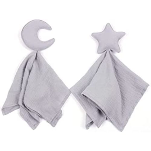 Stars and Moon Soft Security Blanket Baby Lovey Baby Gifts for Newborn Boys and Girls Baby Muslin Swaddle Blanket (Grey Blue)