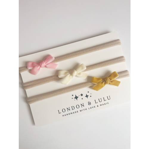 You pick 3 - baby mini velvet baby bows on nylon headbands or mini clips velour Swiss velvet infant newborn preemie tiny colors NEW COLORS!