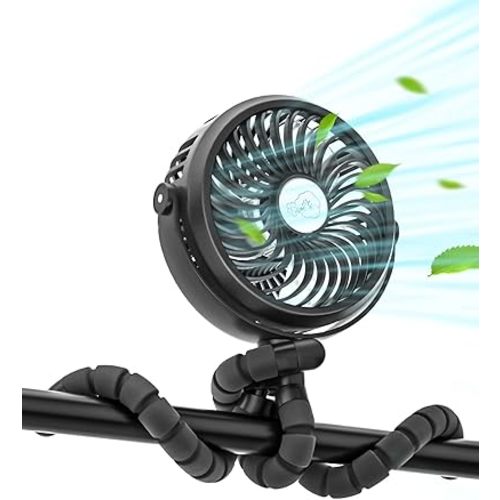 neofeel Baby Stroller fan, 12hrs Battery Rechargeable Fan, Portable Fan with Flexible & Windable Tripod, 3 Speeds and LED Lighting Available…