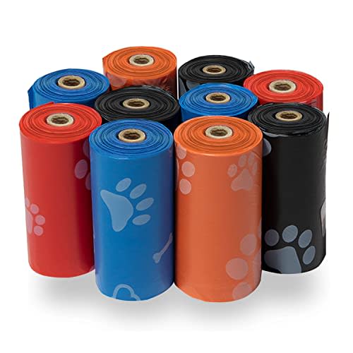 Best Pet Supplies Dog Poop Bags (150 Bags) for Waste Refuse Cleanup, Doggy Roll Replacements for Outdoor Puppy Walking and Travel, Leak Proof and Tear Resistant, Thick Plastic - Assorted Colors