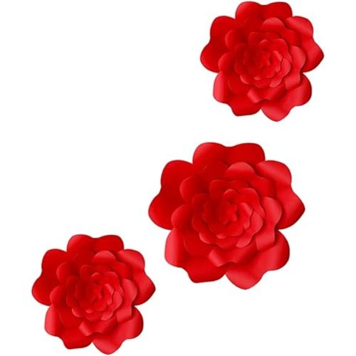3pcs Party Paper Flower Wedding Flower Backdrop DIY Decorations for Wedding & Nursery (Red)