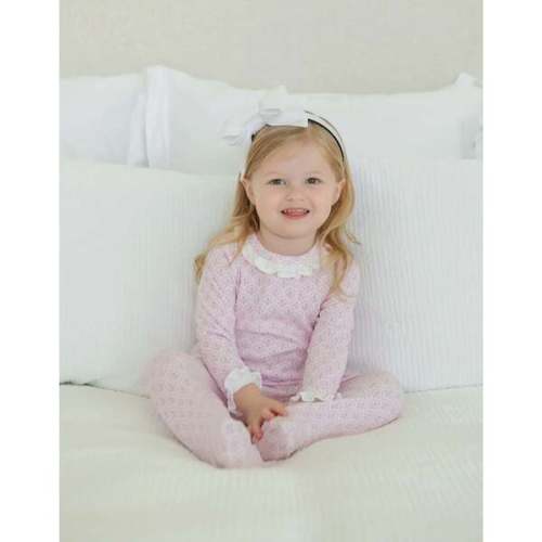 Lucy Girls' Footie Romper, Scalloped in Pink - Lila + Hayes | Maisonette