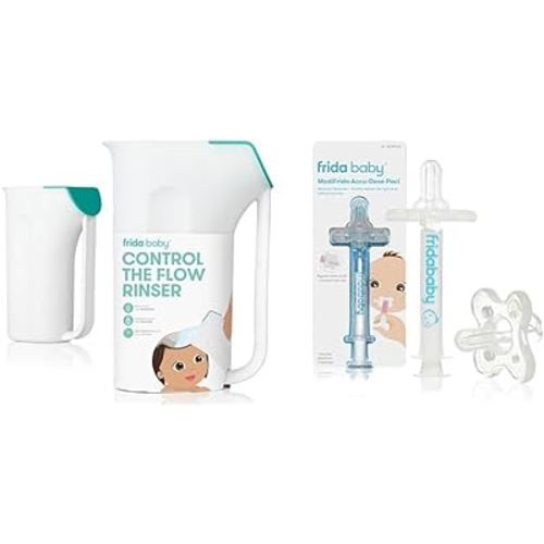 Frida Baby Control The Flow Polypropylene ABS Rinser, Bath Time Rinse Cup Removable Rain Shower Medicine Pacifier, Accu-Dose Pacifier
