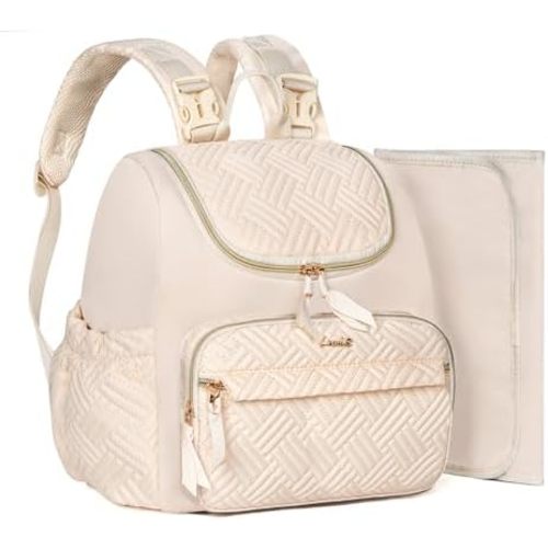 Diaper Bag Small Diaper Backpack, Stylish Quilted Baby Backpacks, Mini Maternity Bags, with Changing Pad, Pacifier Case & Stroller Straps, Parents Essentials Diaper Bag, Light Beige