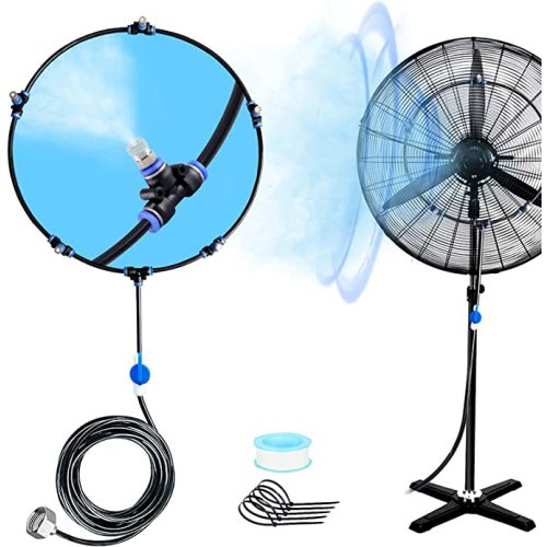 WEIERYUE Outdoor Fan Misting Kit, Mist Cooling System, Cool Patios Misting Line and General Brass Adapter Connects to Any Fan Convert Misting for Cooling Outdoor, (Black, 19.7FT (6m))