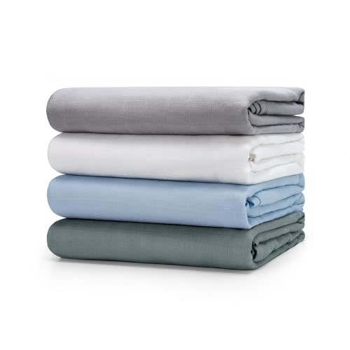LITTLE SPUD Muslin Swaddle Blankets, Large Receiving Blankets 47 x 47 inches, Swaddles for Baby Boys and Girls, Soft & Breathable Swaddle Wrap for Newborn, 4 Pack (Blue Series)