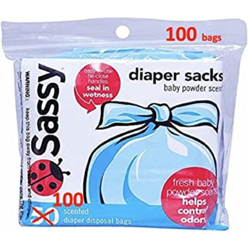 Sassy Disposable Scented Diaper Sacks - 100 Count - 25 Sacks per Roll, Blue (40012)