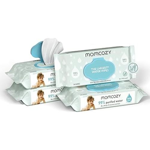 Baby Wipes, Momcozy Water Wipes-Extra Large Size Design, 99% Water Based Wipes, Unscented & Hypoallergenic, Cleansing & Moisturizing Baby Wipes for Sensitive Skin, 240 Count (4 packs)