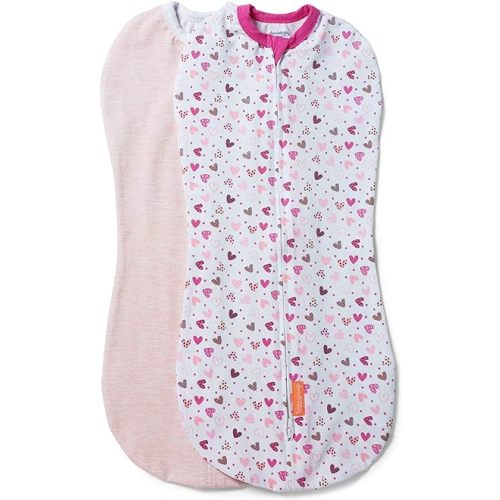 SwaddleMe by Ingenuity Compression Swaddle Pod, Two-Way Zipper for Easy Changes, Improves Sleep & Calms Startle Reflex, 0-2 Months, 2-Pack - I Heart You