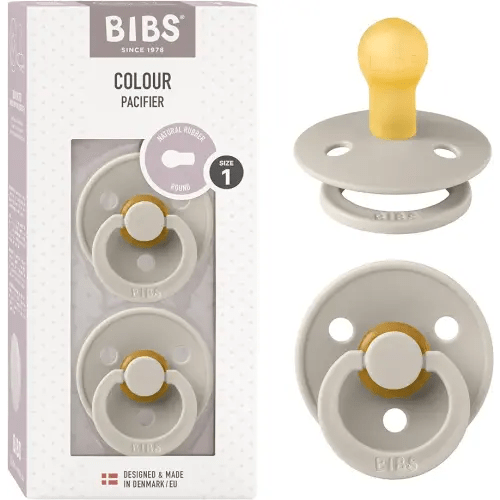 BIBS Pacifiers Colour Collection | Natural Rubber Baby Pacifier | Round Nipple | Set of 2 BPA-Free Soothers | Made in Denmark | 0+ Months (Pack of 2) | Sand