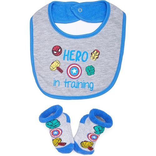 Superhero Baby Boy Bib Gift Set - Super Hero Bootie Sock Set