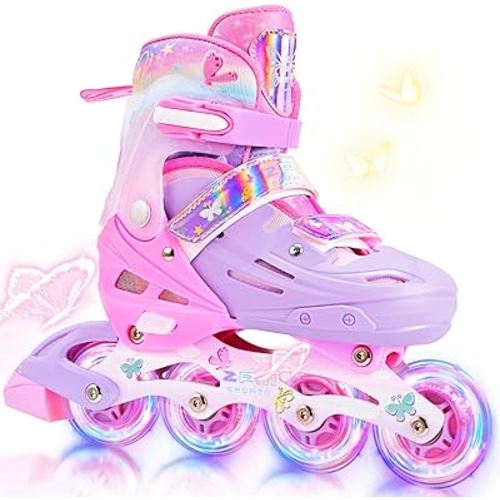 2PM SPORTS Inline Skates for Kids Boys Girls Ages 5-8 8-12 3-5 4-8 6-12 with Light Up Wheels, Adjustable Children's Roller Skates Blades for Toddler Beginner Youth Indoor Outdoor