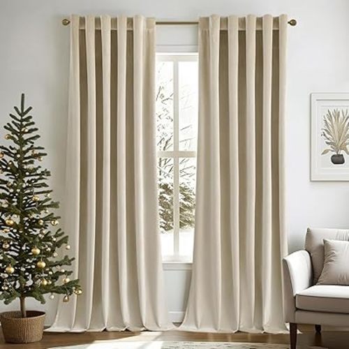 MIULEE Velvet Curtains 84 inches - Luxury Blackout Curtains for Bedroom Living Room Thermal Insulated Super Soft Window Drapes Rod Pocket & Back Tab, Beige, W52 x L84 inches, 2 Panels