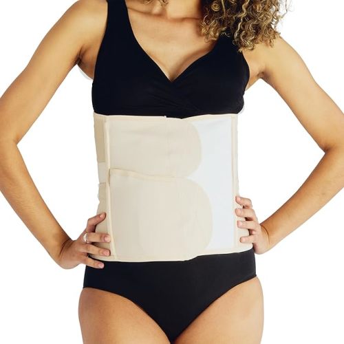 Belly Bandit Luxe Postpartum Belly Wrap - Adjustable Abdominal Binder with Five Levels of Targeted Compression for Recovery - Supports Core and Waist After C-Section or Natural Birth - Nude, Medium