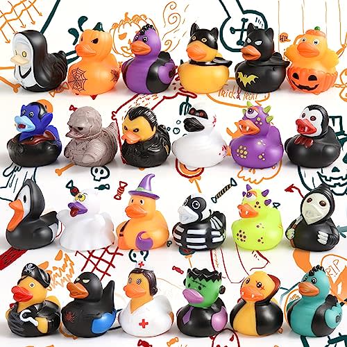 24 PCS Halloween Rubber Ducks in Bulk Assorted Jeep Duckies for Ducking Cruise Ducks Small Baby Bath Toys Party Favors