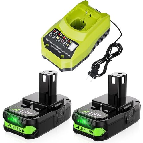 Upgraded 3.8Ah Replacement for Ryobi 18V Battery and Charger Combo Compatible with Ryobi ONE+ P102 P103 P104 P105 P107 P108 P109 P190 P191 P122 Cordless Power Tools 2Pack