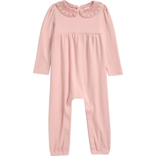Lace Collar Cotton Jersey Romper, Newborn