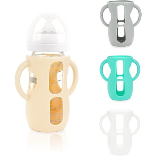 4-Pack Silicone Sleeves for Philips Avent Glass Bottles, BPA-Free Drop-Resistant Baby Bottle Sleeves with Handles, Compatible with Philips Avent Natural Glass Baby Bottles (8 oz)