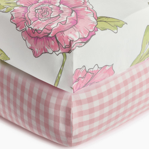 Soundly Percale Organic Crib Sheet Bundle - Floral + Pink Gingham