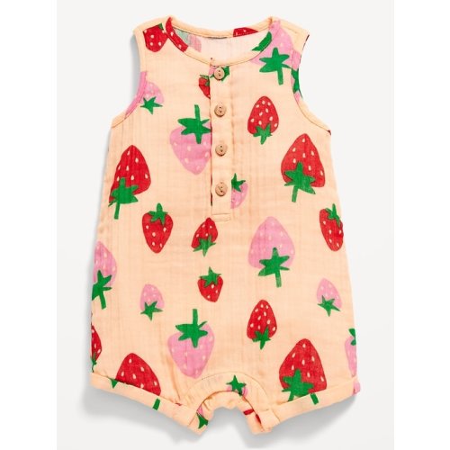 Unisex Printed Sleeveless Henley Romper for Baby