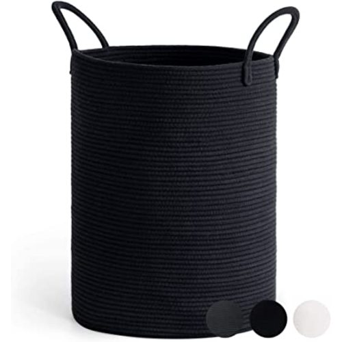 Goodpick Laundry Basket, Black Woven Rope Basket Tall Modern Laundry Hamper for Clothes, Blankets, Toys, Towels, Pillows, Laundry Bin for Living Room, Bedroom, Entryway, 15 x 20 inches, 58L