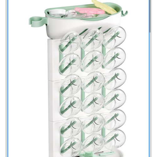 Momcozy DIY Larger Bottle Drying Rack for 18 Bottles, Space Saving Countertop Vertical Rack with Brushes Holder, Detachable Travel Bottle Rack for Baby Accessories & Pump Parts