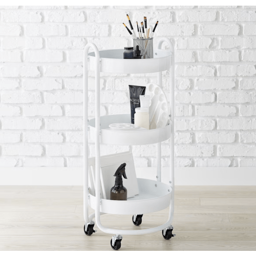 Round White 3-Tier Rolling Cart