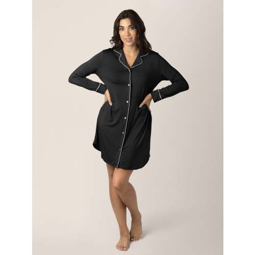 Clea Bamboo Long Sleeve Sleep Shirt | Black - Kindred Bravely