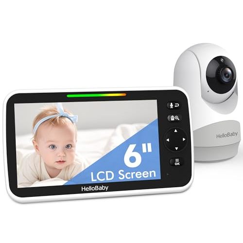 HelloBaby 6”IPS Large Screen, Video Baby Monitor with Upgraded 4000mAh Battery, 2-Way Talk, Night Vision, Pan-Tilt-Zoom, No WiFi, ECO Mode