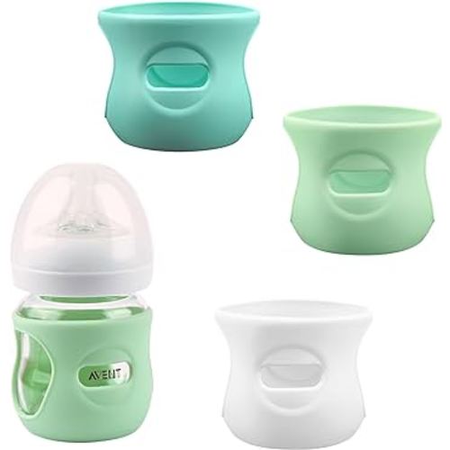 3 Pack Silicone Sleeves for Avent Natural Glass Baby Bottles, Anti Breakage Baby Bottle Holder, Compatible Philips Avent Glass Natural Baby Bottle 4 oz, BPA Free