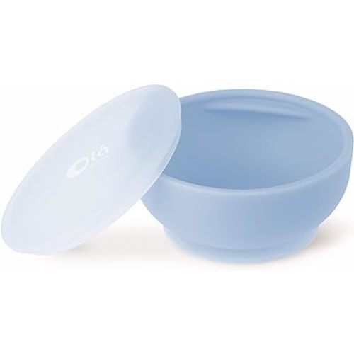 Olababy 100% Silicone Suction Bowl with Lid for Independent Feeding | First Stage Self Feeding Essential for Toddlers and Kids| Baby Led Weaning Snack Feeder | Food Container and Storage | (Blueberry)