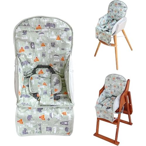 High Chair Pad, High Chair Cushion, High Chair Cover Pad, Safe and Comfort, Soft and Breathable, Cute Pattern, Baby Sits More Comfortable(Green Animal Pattern)