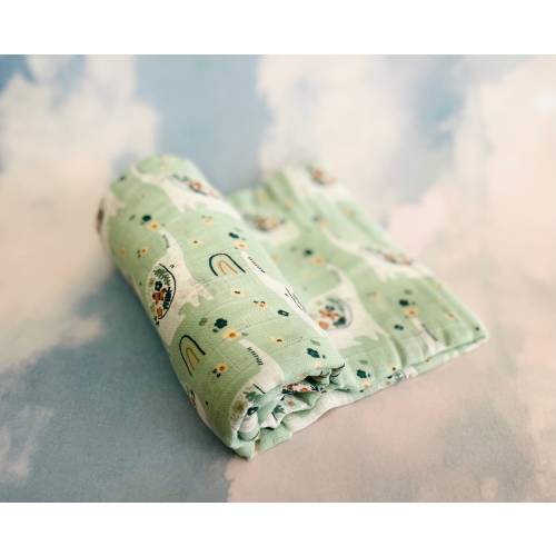 Mint Elephant Organic Bamboo Muslin Baby Swaddle Blanket