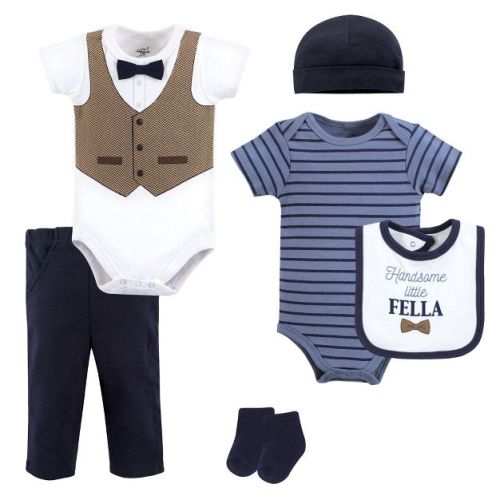 Hudson Baby Infant Boy Cotton Layette Set, Herringbone Little Fella, 9-12 Months