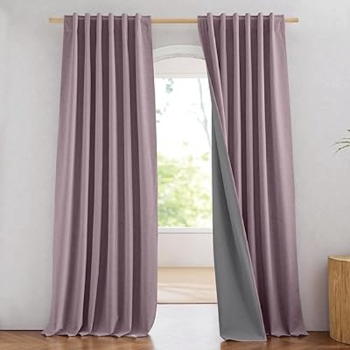 NICETOWN Chaise Mauve Vintage Linen 100% Blackout Curtains for Living Room, Thermal Insulated Curtains 84" Long, 52" Wide Per Panel, Set of 2, Noise Reducing Window Treatment Drapes for Hall Room