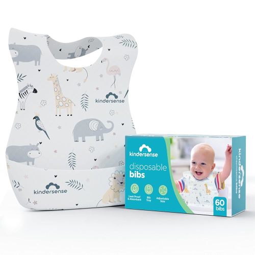 KinderSense® Disposable Baby Bibs for Feeding/Drooling – Travel Bibs for Baby | Absorbent + Leakproof Disposable Bibs Baby