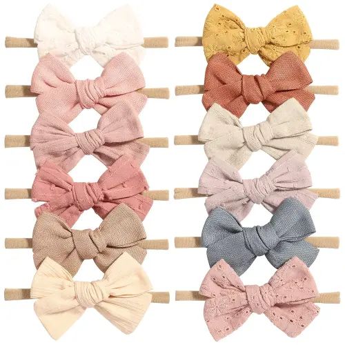 jollybows 12pcs Baby Girls Hair Bows Nylon Elastic Headband Hair Accessories for Infants Toddlers Newborn