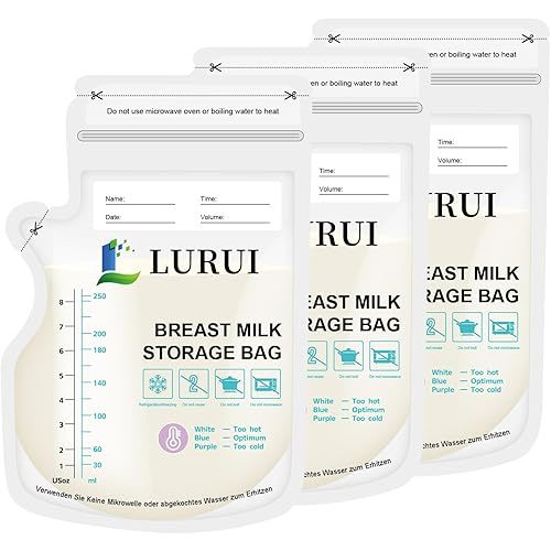Breastmilk Storage Bags 8oz, 200 Count - Temp-Sensing Color Change Breastmilk & Milk Freezer Bags, Leakproof Presterilized Self-Standing Design with Pour Spout for Nursing Moms