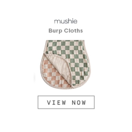 mushie Muslin Baby Burp Cloths | 100% Organic Cotton, Set of 2 (Olive Check/Natural Check)