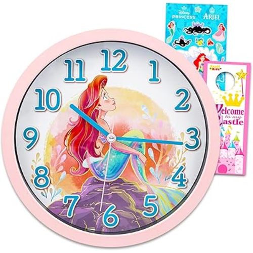 The Little Mermaid Wall Clock - Disney Room Decor Bundle with 10" Ariel Wall Clock Plus Stickers and More for Kids and Adults | The Little Mermaid Gifts