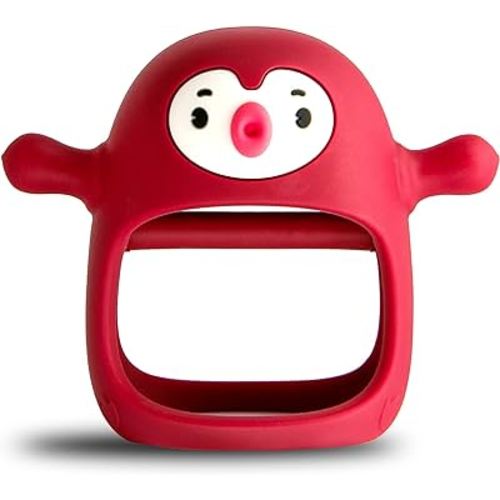Smily Mia Smily Mia Penguin Teethers, Silicone TeethingToys for Babies 0-6Months, Baby Teethers for 3-6Months, Hand Teether for Infants, Pacifiers for New Born,Red