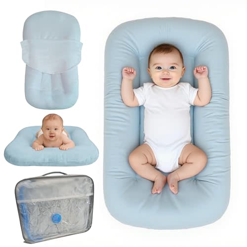 Baby Lounger for Infants Babies 0-24 Months, Bionic Organic Lounger, Soft Cotton Breathable Infant Floor Seats & Loungers for Newborn Baby Shower Gifts (Blue)