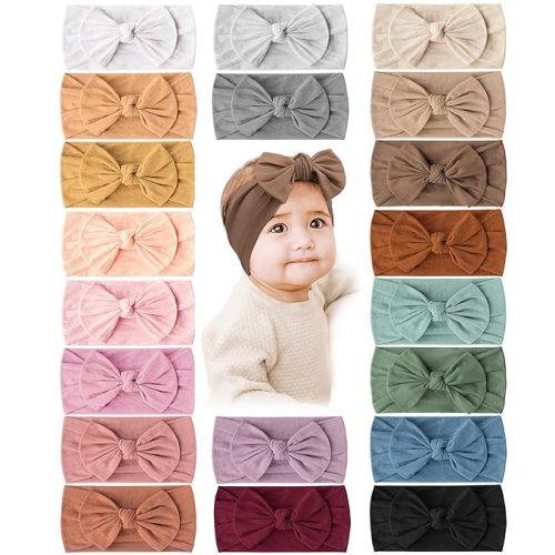 Prohouse 20PCS Baby Nylon Headbands Hairbands Hair Bow Elastics for Baby Girls Newborn Infant Toddlers Kids(Brown)